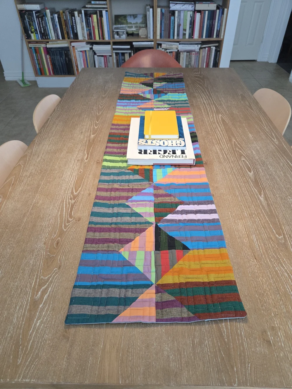 Vibrant Multicolor Geometric Stripe Table Runner